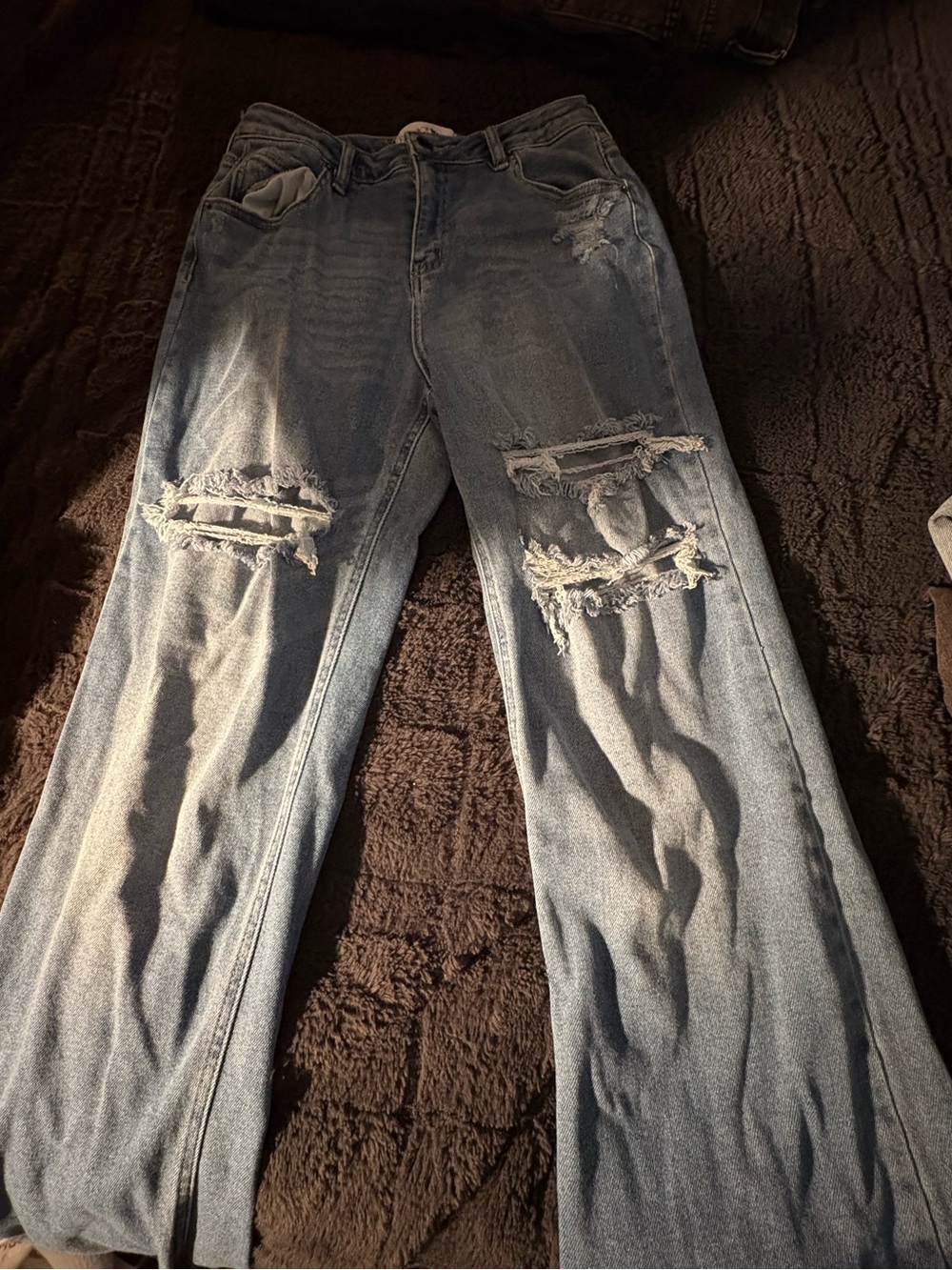 Fashion Nova Light Blue Distressed Wide Leg Jeans